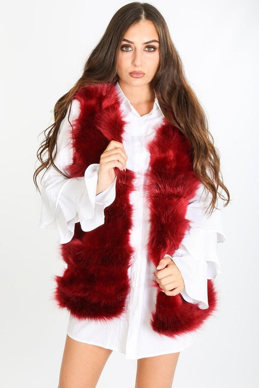 Red Faux Fur Layered Gilets medium