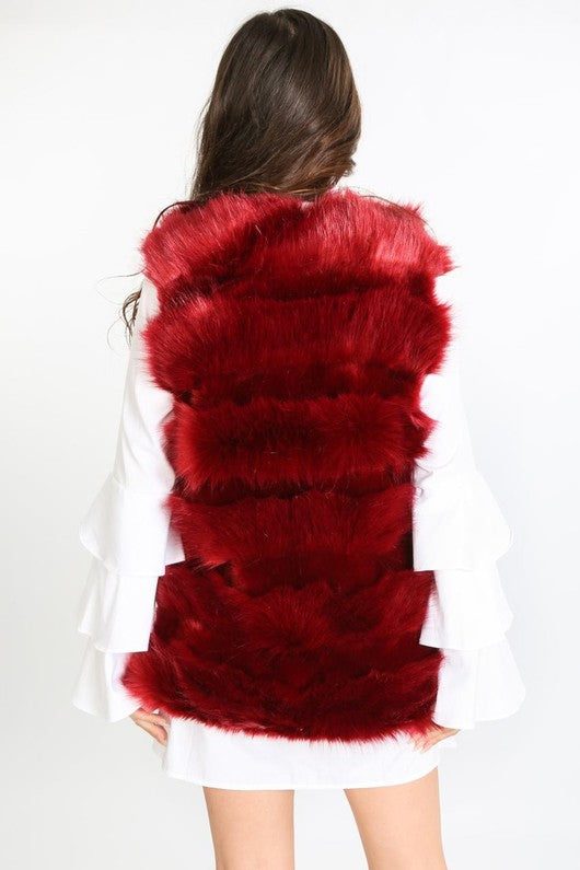 Red Faux Fur Layered Gilets medium