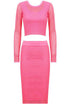 Fuchsia Mesh Detail Celebrity Style Crochet Top & Skirt Set