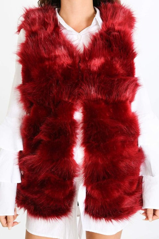 Red Faux Fur Layered Gilets medium