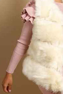 Beige Faux Fur Layered Gilets medium