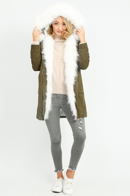 Parka jacket in khaki