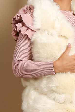 Beige Faux Fur Layered Gilets medium