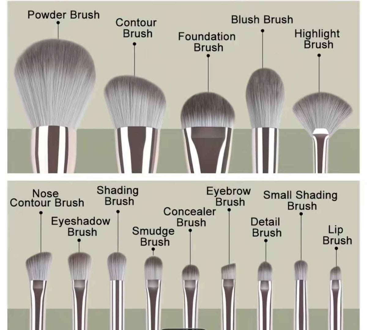 Khaki makeup brush set