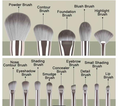 Khaki makeup brush set
