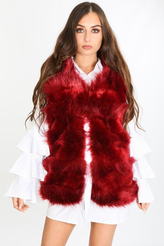 Red Faux Fur Layered Gilets medium
