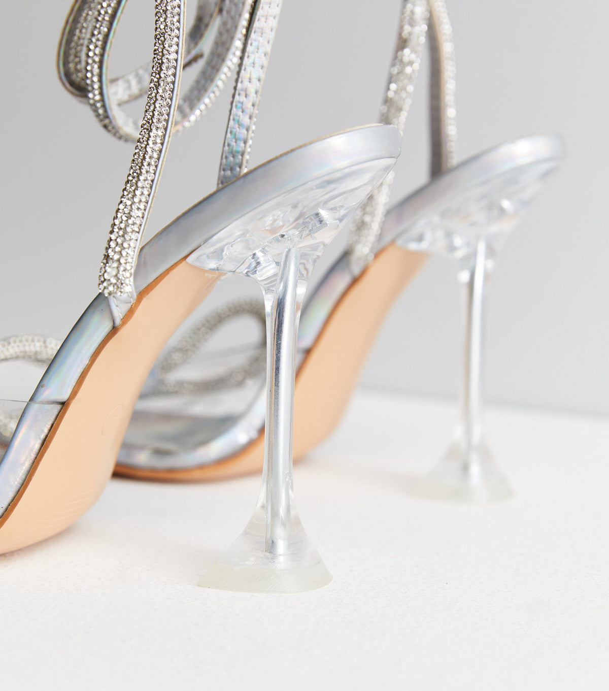 Gold Lace up Diamante Strap Metallic Heels