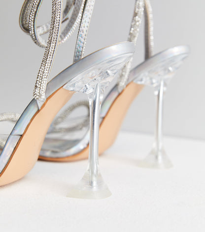 Gold Lace up Diamante Strap Metallic Heels