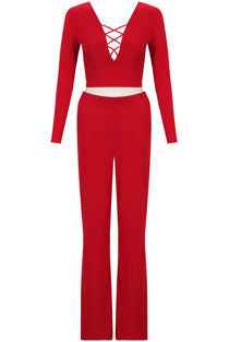 Red Front Cut Out Tops &amp; Palazzo